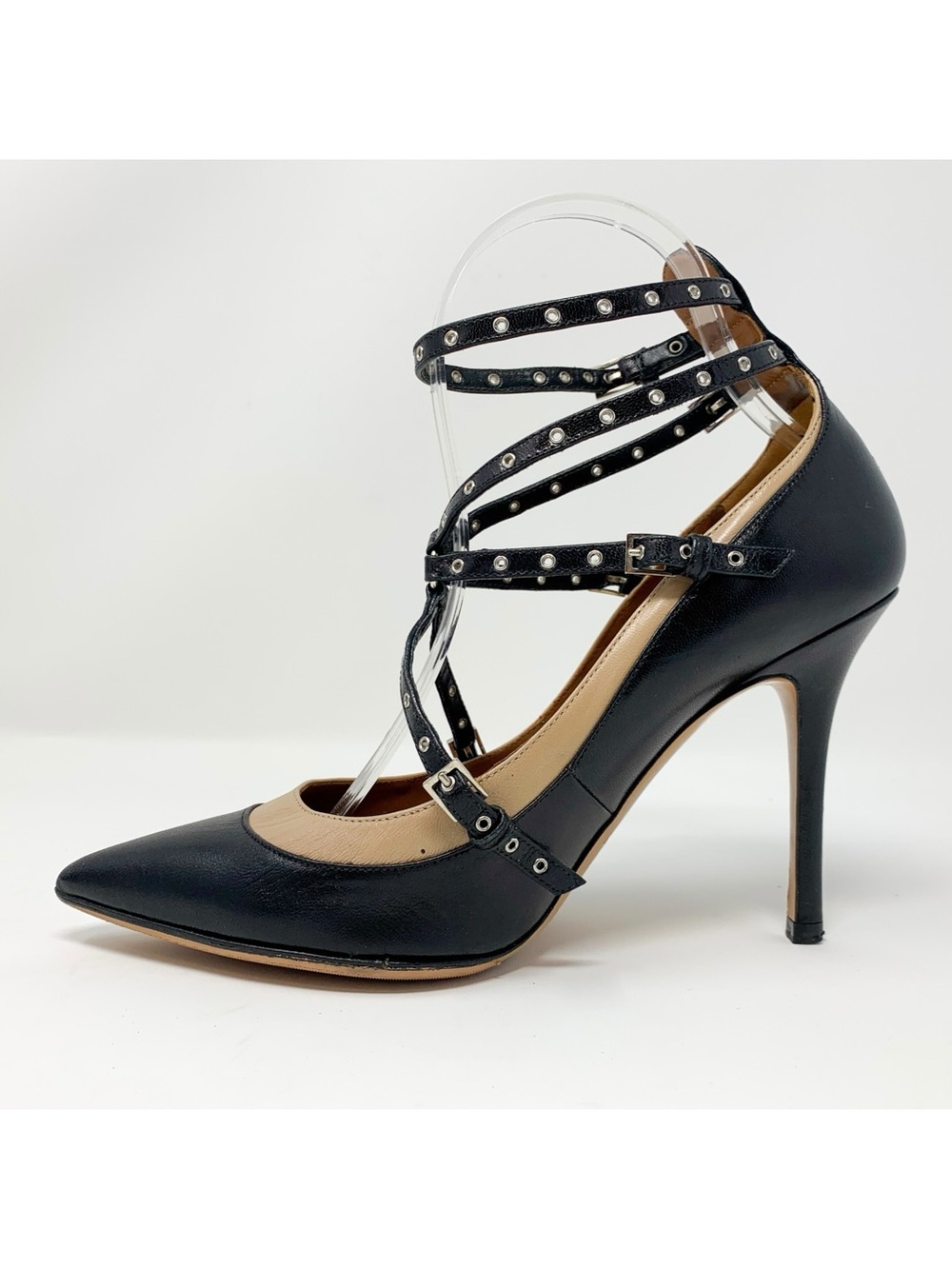 Valentino Garavani Love Latch Leather Grommet Cage Pumps Heels EU 37
